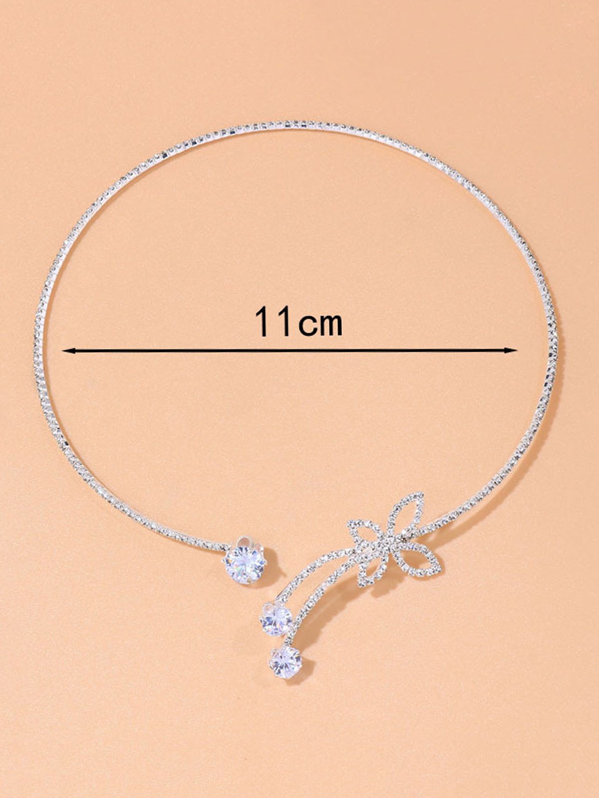 Rhinestone Butterfly Silver Party Choker