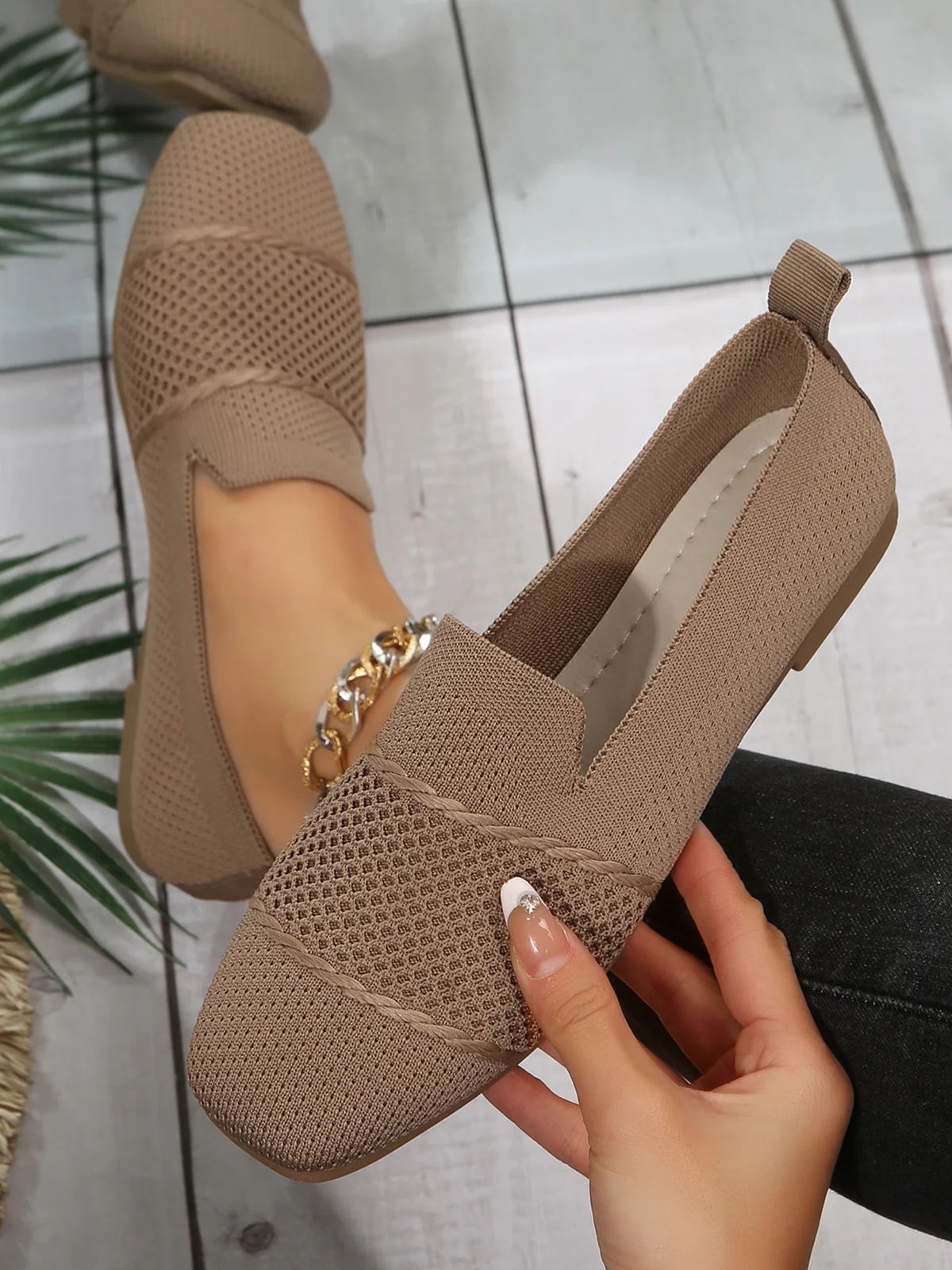 Women Hollow Out Comfy Square Toe Mesh Fabric Shoes