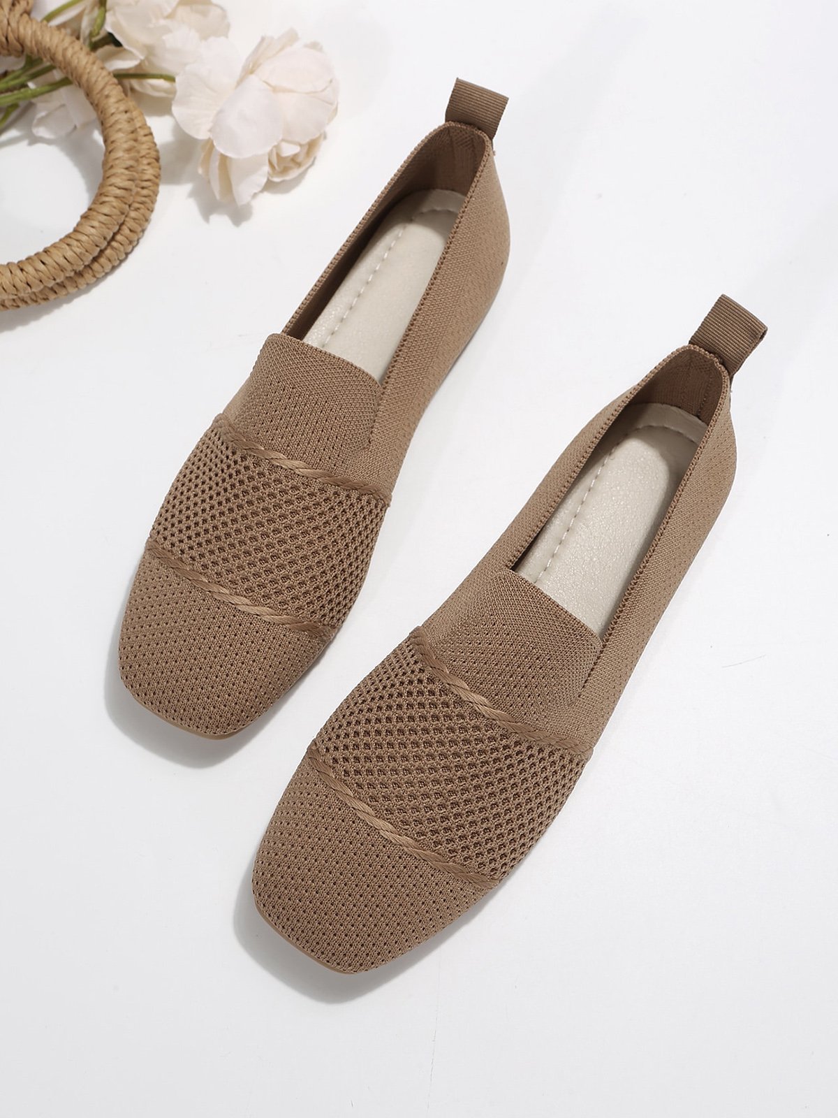 Women Hollow Out Comfy Square Toe Mesh Fabric Shoes