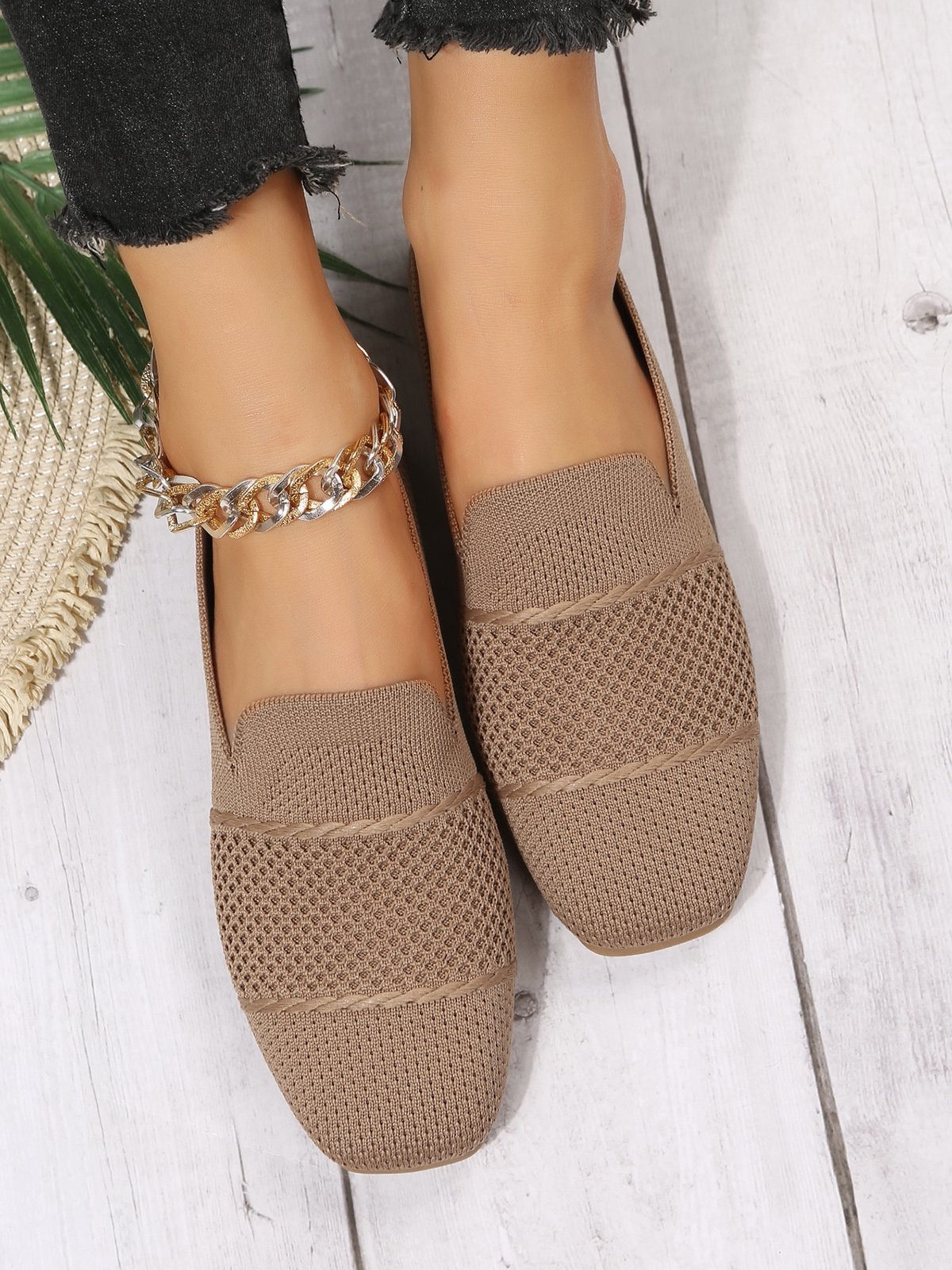 Women Hollow Out Comfy Square Toe Mesh Fabric Shoes