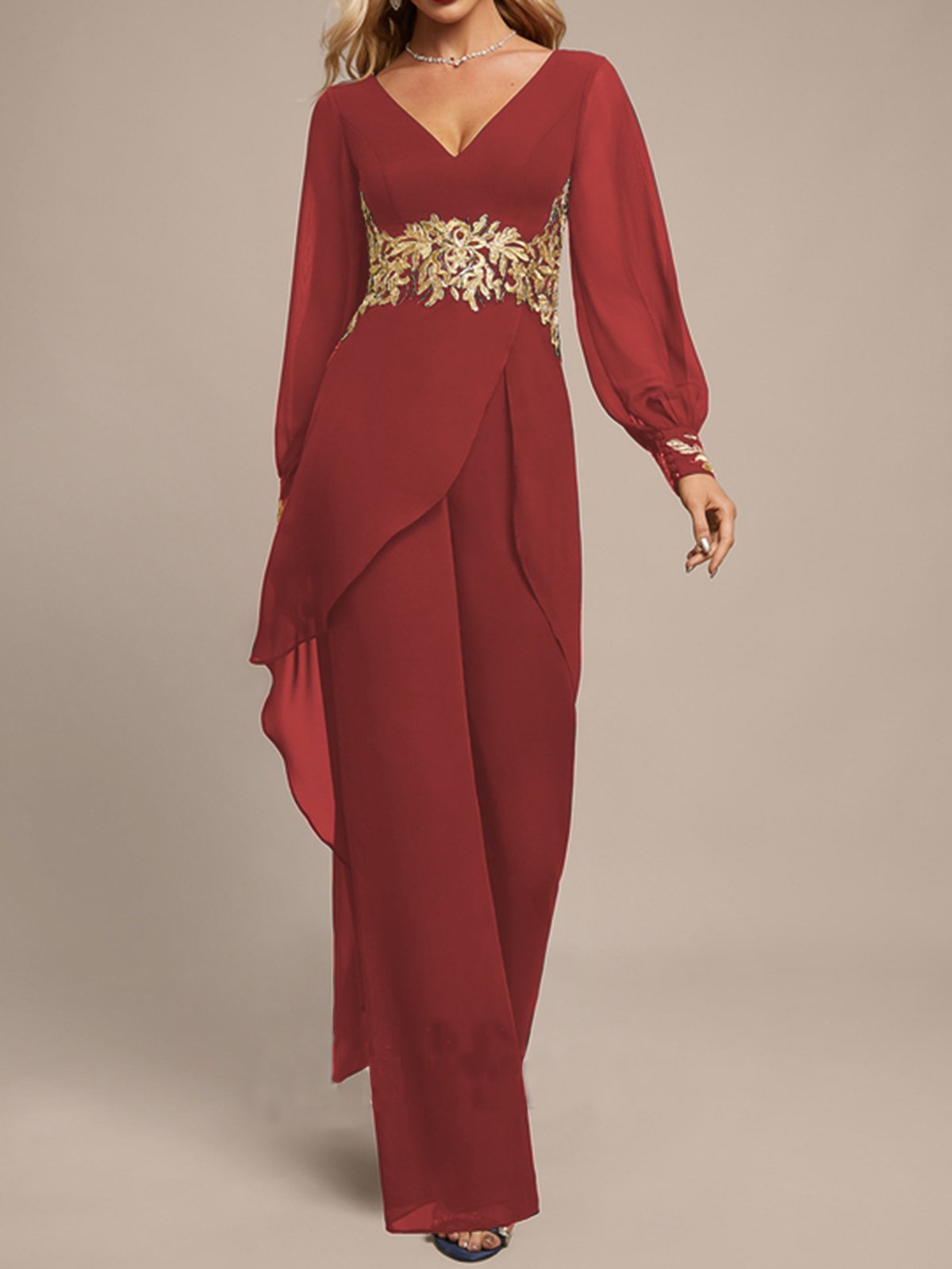 Chiffon V Neck Evening Elegant Jumpsuit