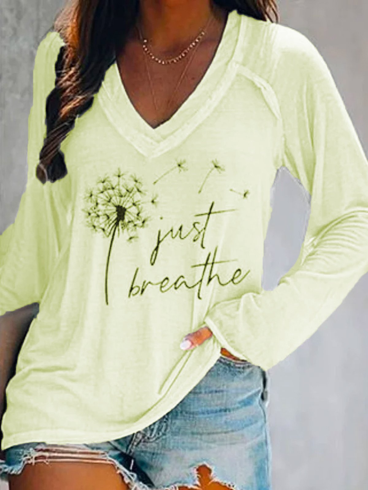 Casual Long Sleeve Floral-Print V Neck T-shirt