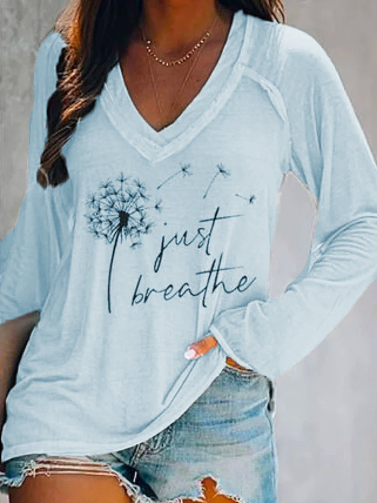 Casual Long Sleeve Floral-Print V Neck T-shirt