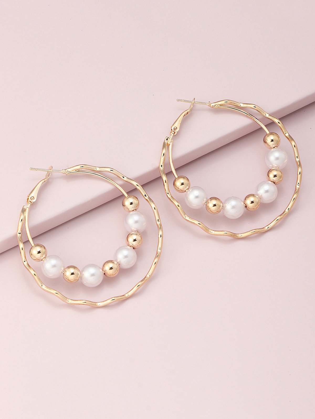 Elegant Double Layer Beaded Imitation Pearl Hoop Earrings