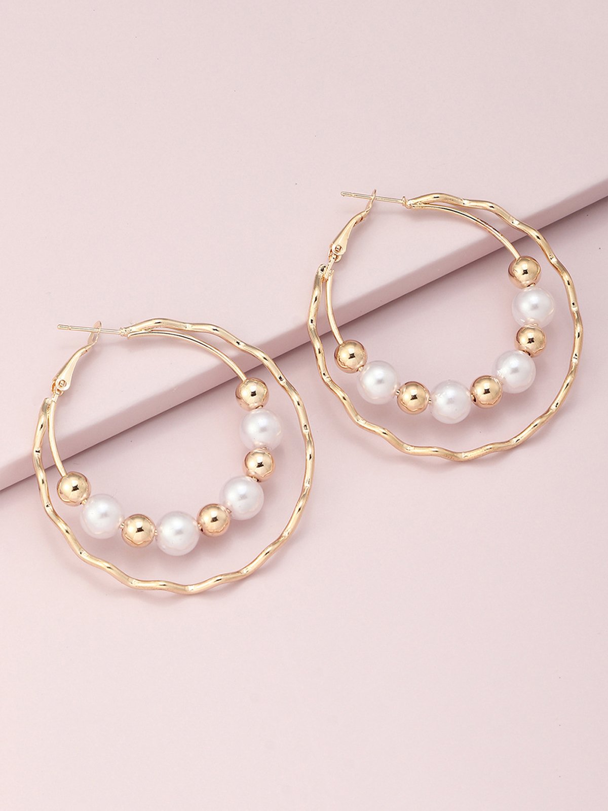 Elegant Double Layer Beaded Imitation Pearl Hoop Earrings