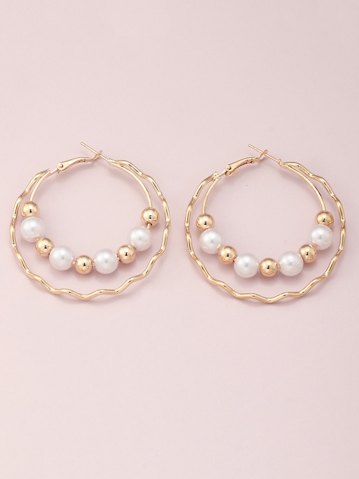 Elegant Double Layer Beaded Imitation Pearl Hoop Earrings