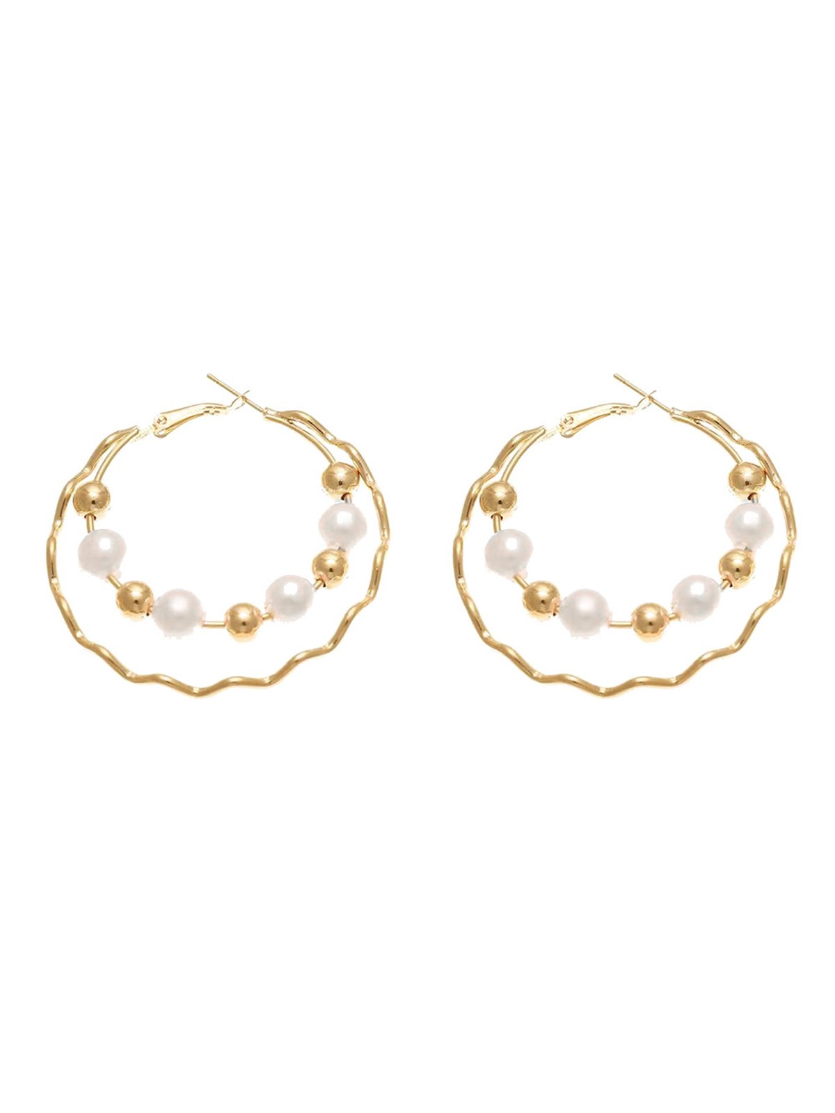 Elegant Double Layer Beaded Imitation Pearl Hoop Earrings