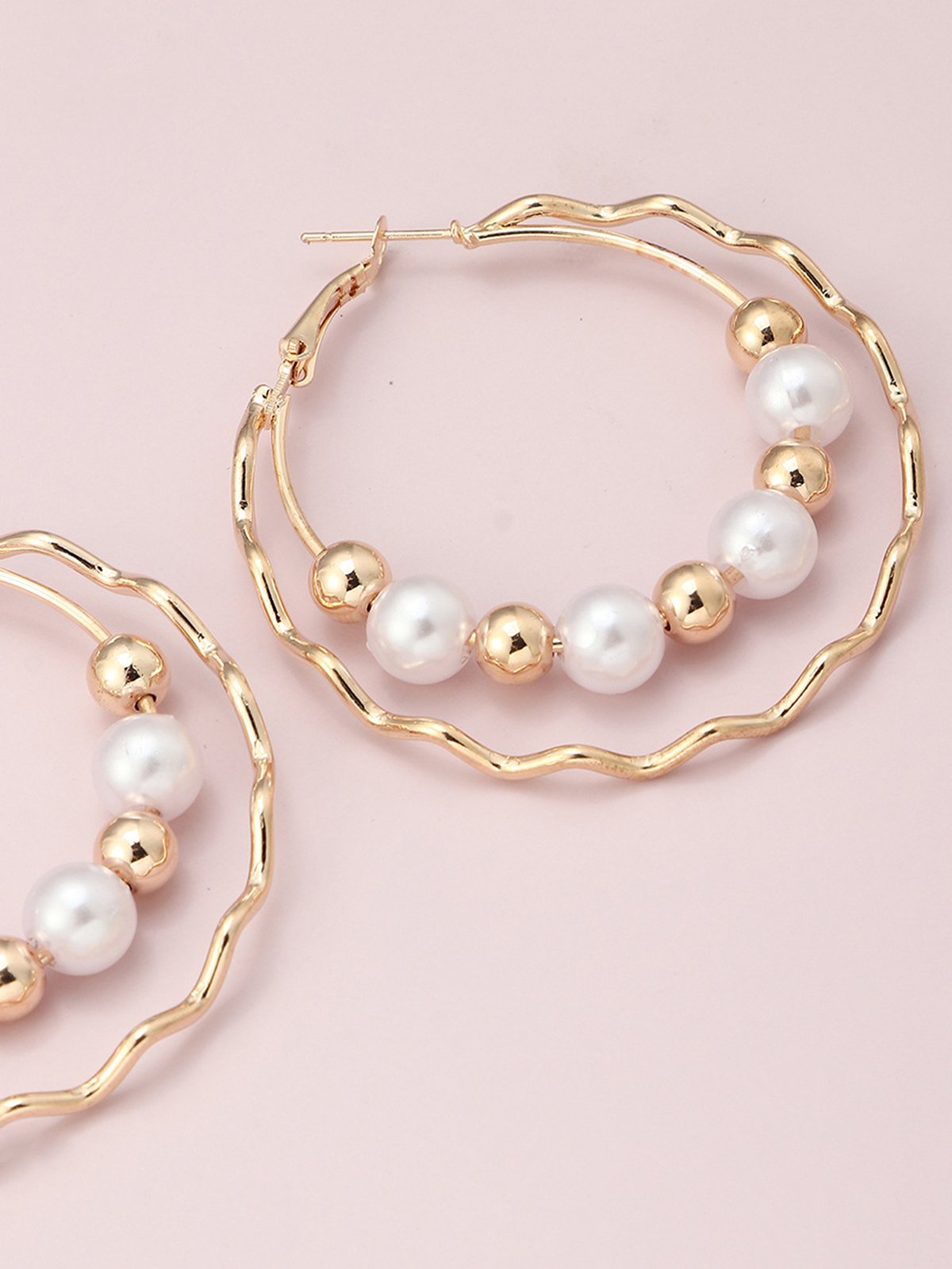 Elegant Double Layer Beaded Imitation Pearl Hoop Earrings