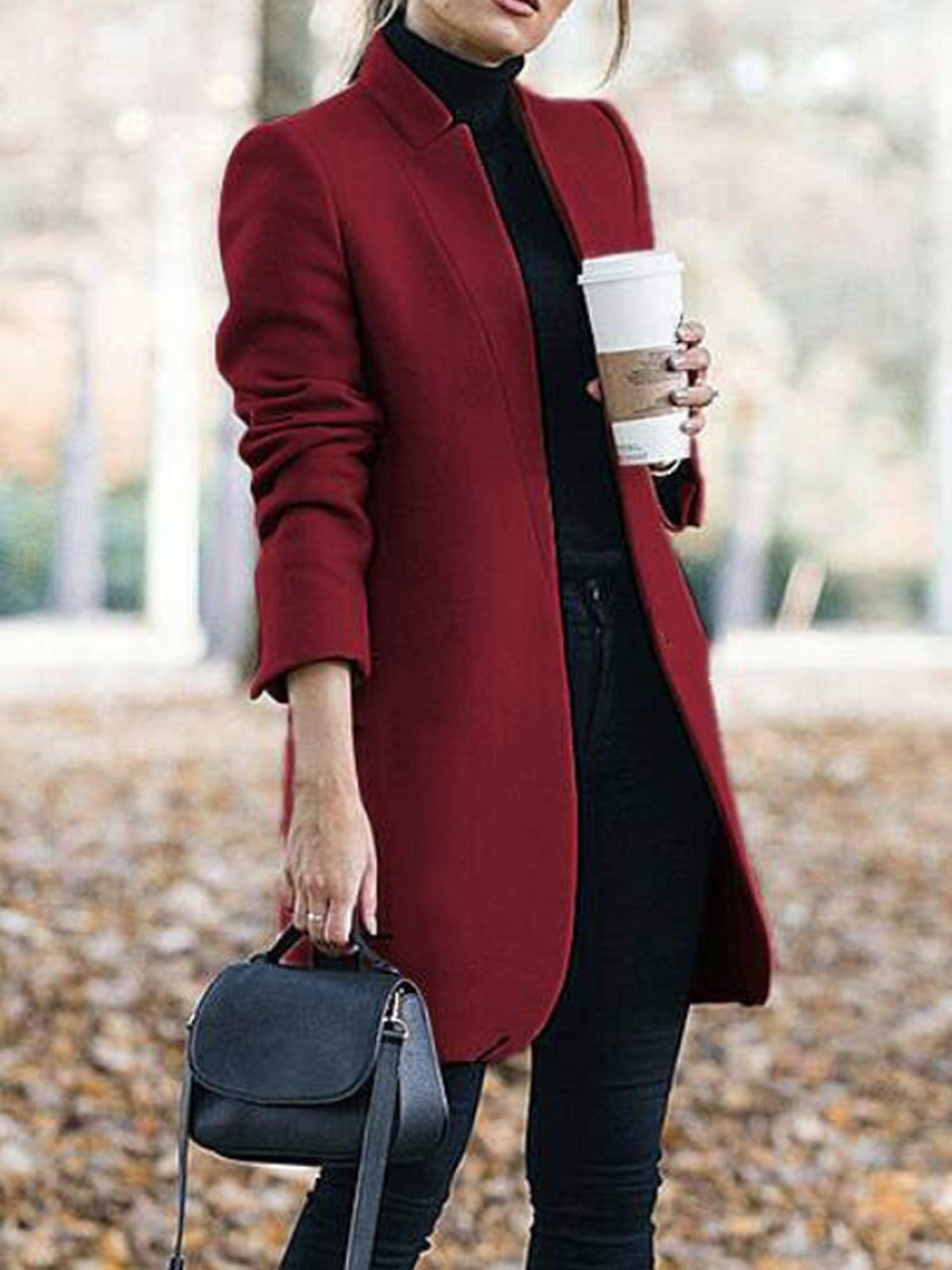 Loose Plain Casual H-Line Long Sleeve Winter Long Sleeve Coat