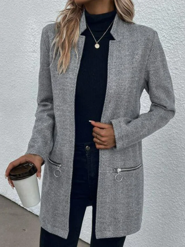 Casual Loose Mid-long Zipper Herringbone H-Line Jacket