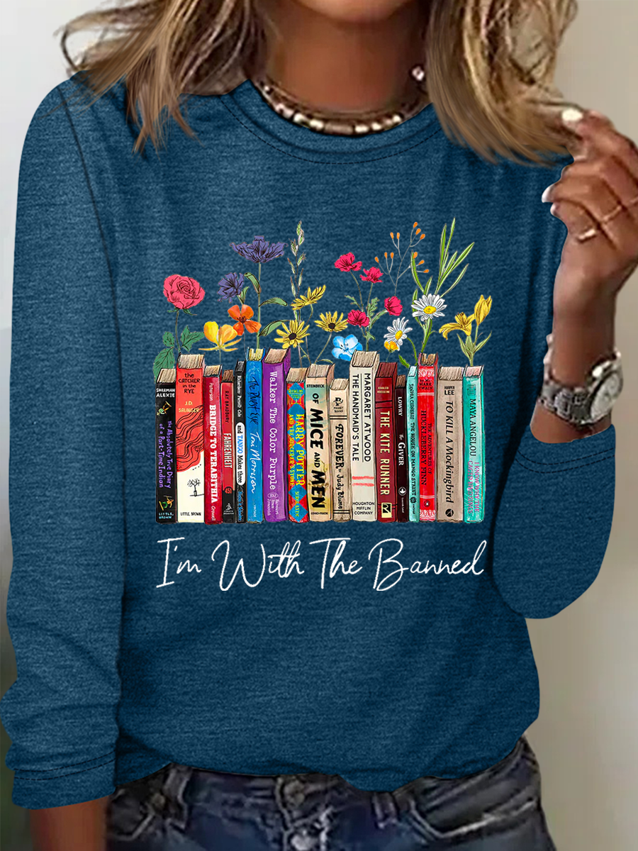 Women's I'm With The Banned Flowers Book Lover Gift Cotton-Blend Casual Shirt