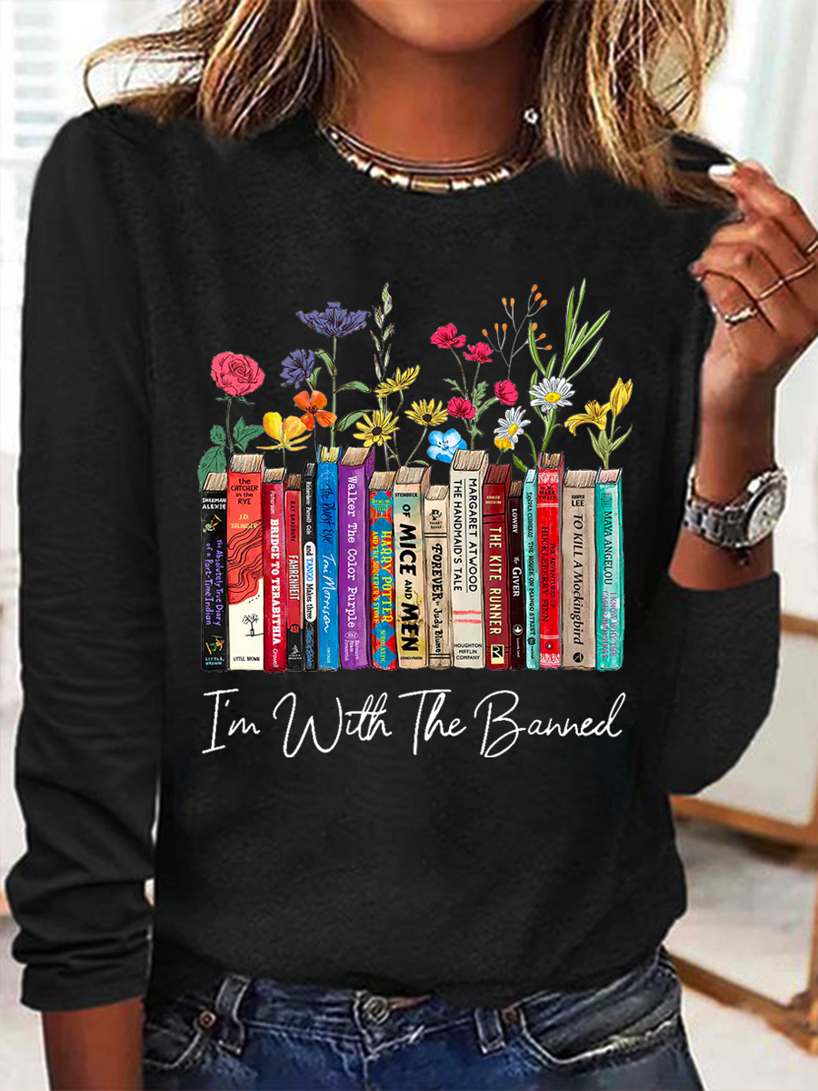 Women's I'm With The Banned Flowers Book Lover Gift Cotton-Blend Casual Shirt