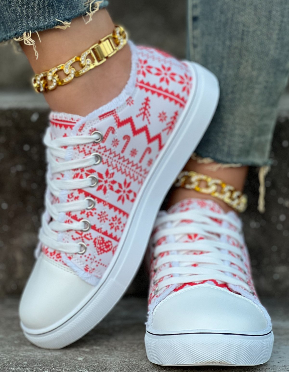 Christmas Snowflake Casual Fringe Lace-Up Canvas Shoes