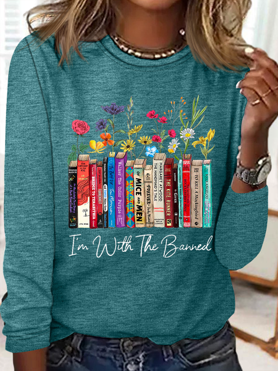 Women's I'm With The Banned Flowers Book Lover Gift Cotton-Blend Casual Shirt