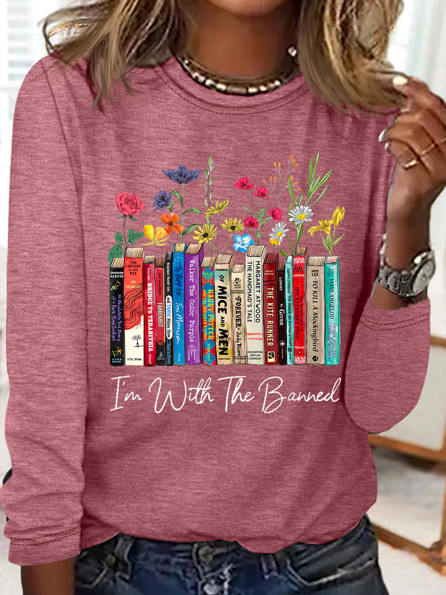 Women's I'm With The Banned Flowers Book Lover Gift Cotton-Blend Casual Shirt