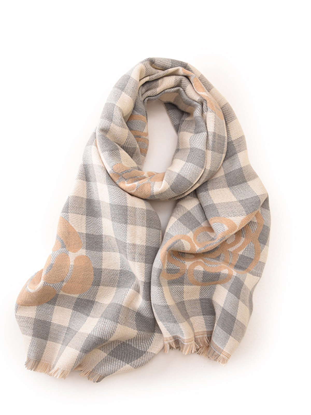 Elegant Floral Plaid Fringe Imitation Cashmere Scarf