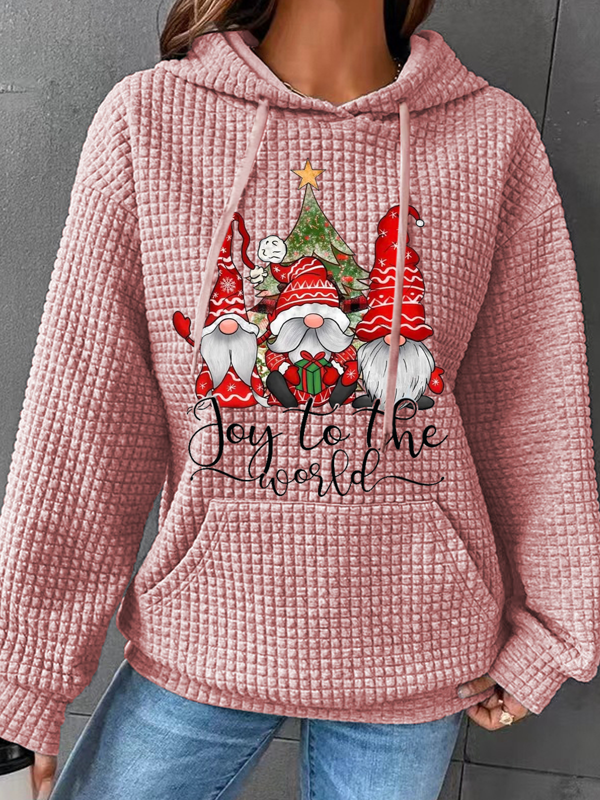 Joy To The World Gnome Christmas Daily Heavyweight Cotton-Blend Simple Long Sleeve Hoodie