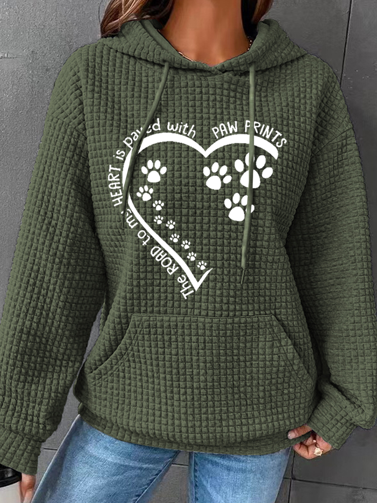 Women's Dog Lovers The Road To My Heart Is Paved With Paw Prints Cotton-Blend Simple Loose Hoodie