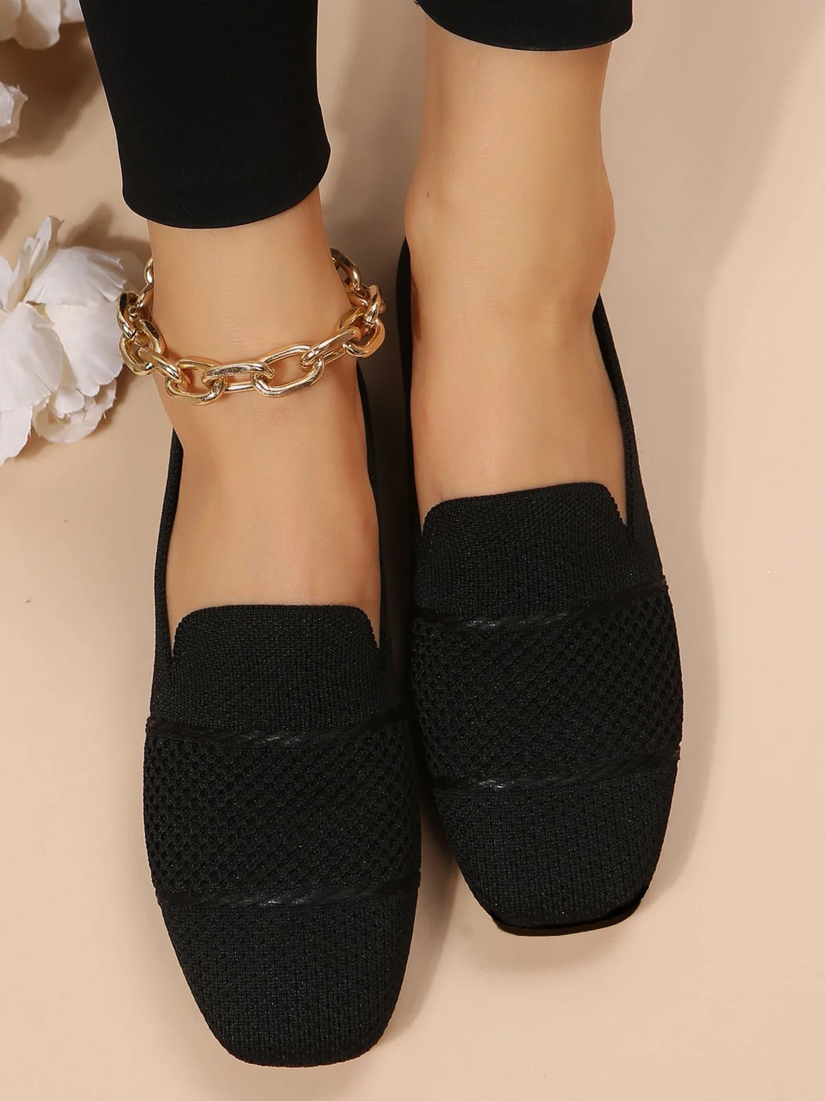 Women Hollow Out Comfy Square Toe Mesh Fabric Shoes