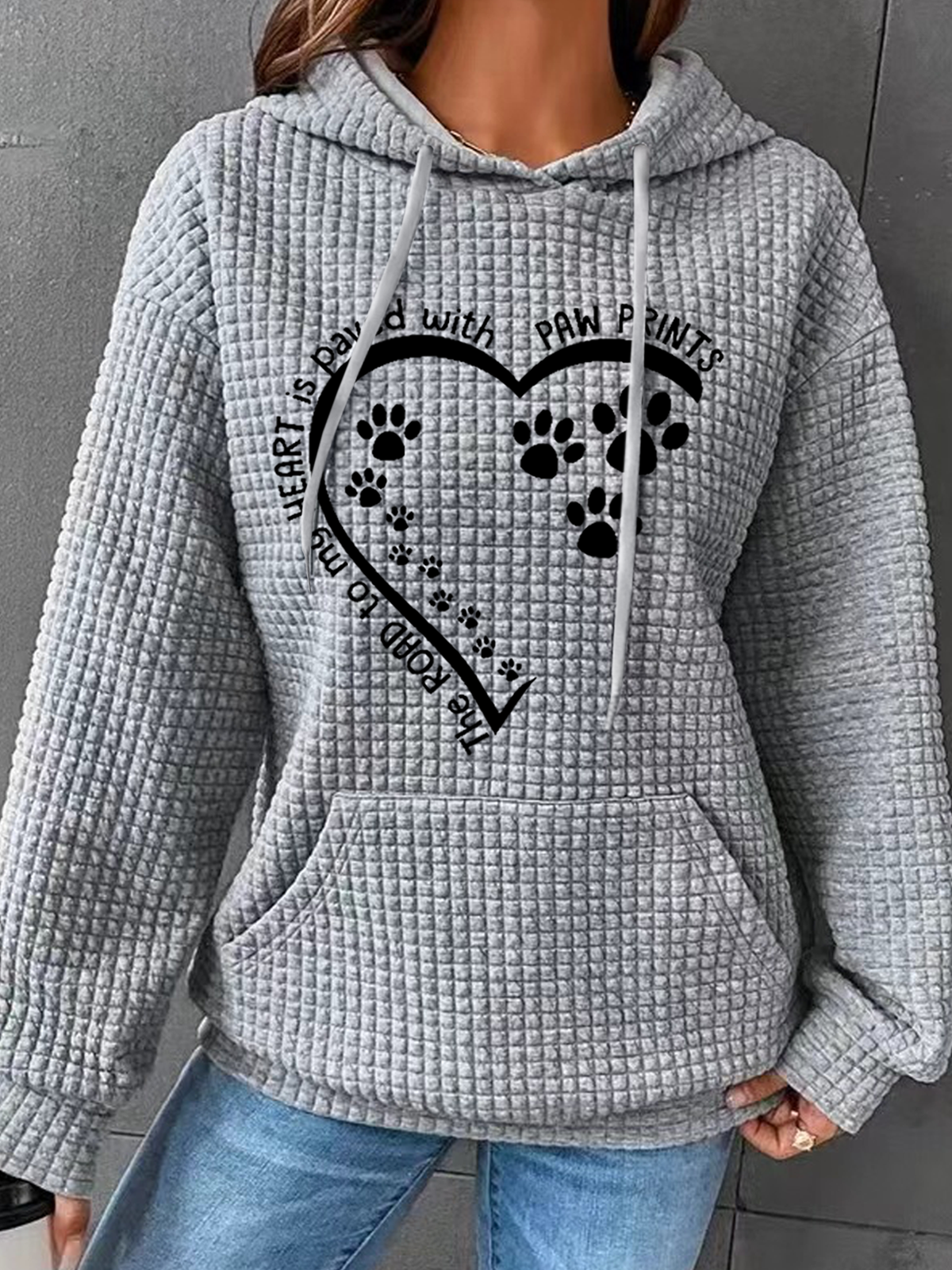 Women's Dog Lovers The Road To My Heart Is Paved With Paw Prints Cotton-Blend Simple Loose Hoodie