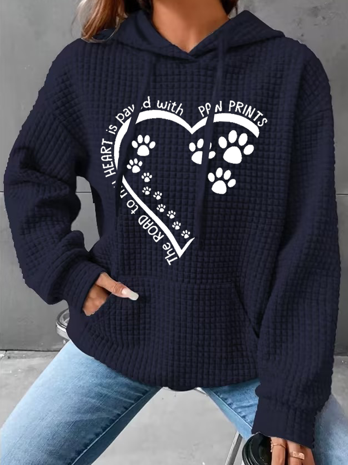 Women's Dog Lovers The Road To My Heart Is Paved With Paw Prints Cotton-Blend Simple Loose Hoodie