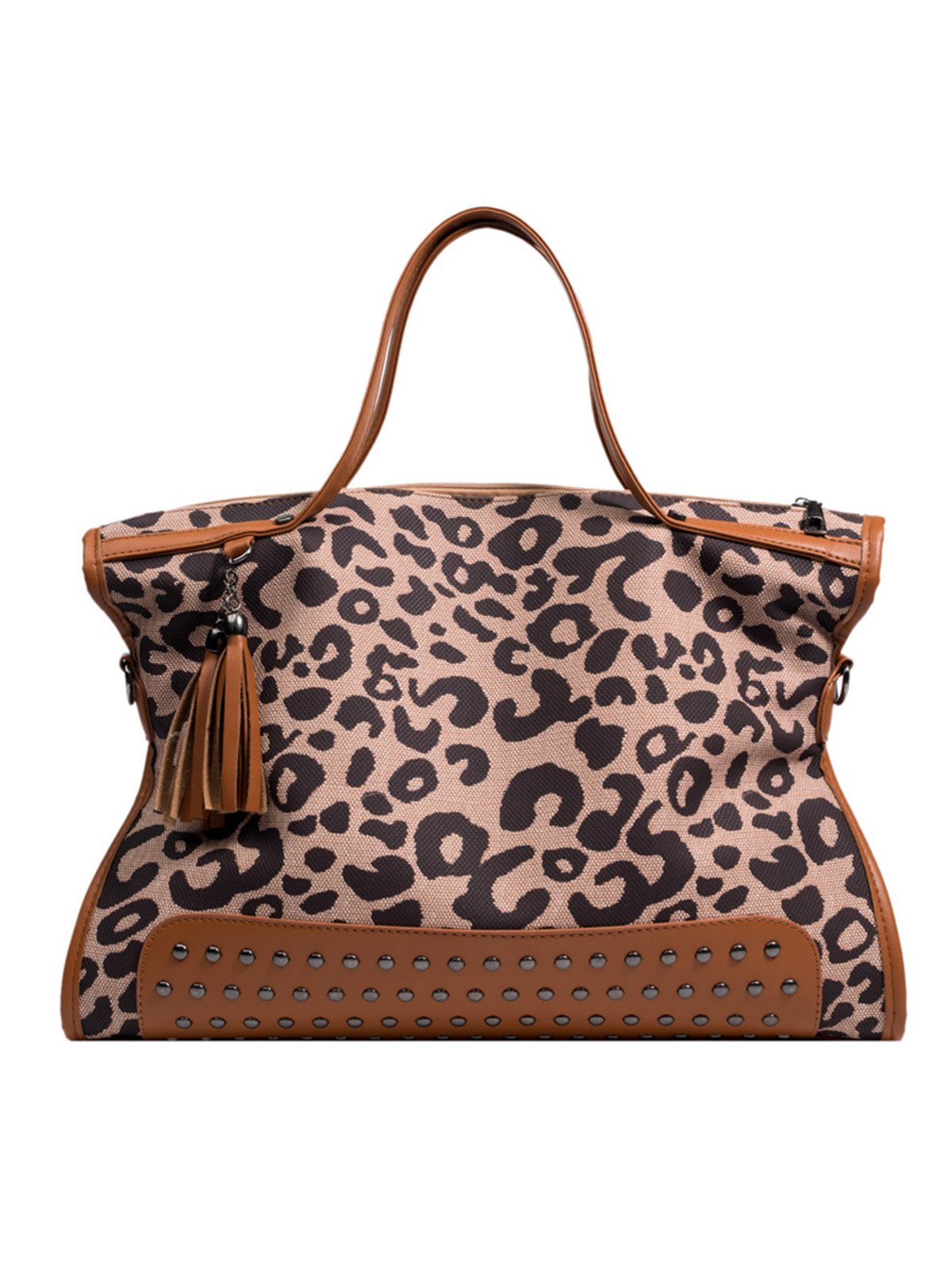 West Style Leopard Rivet Large Capacity Canvas Tote Bag