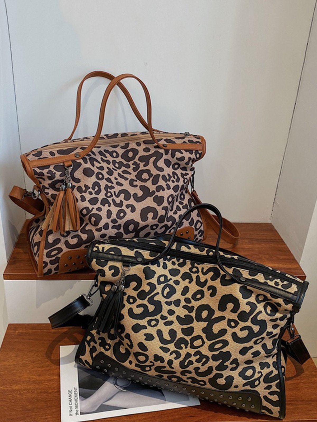 West Style Leopard Rivet Large Capacity Canvas Tote Bag