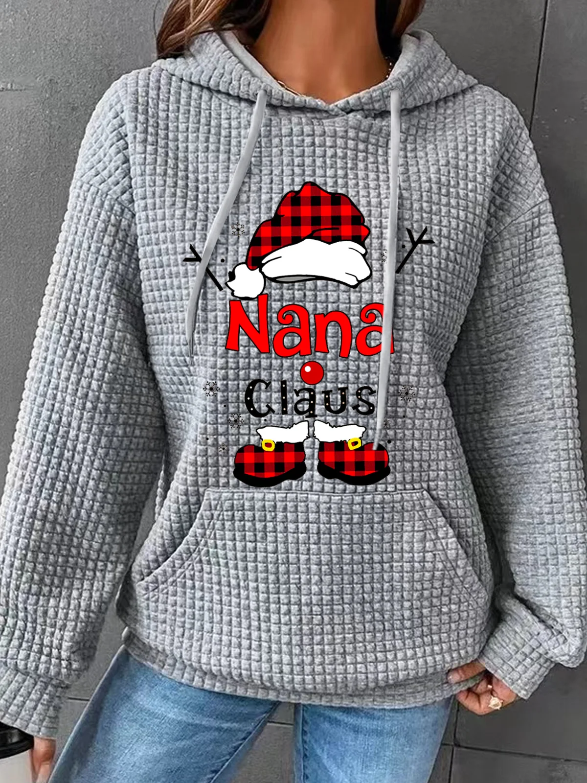 Christmas Grandma Claus Snowflake Casual Santa Claus Heavyweight H-Line Loose Hoodie