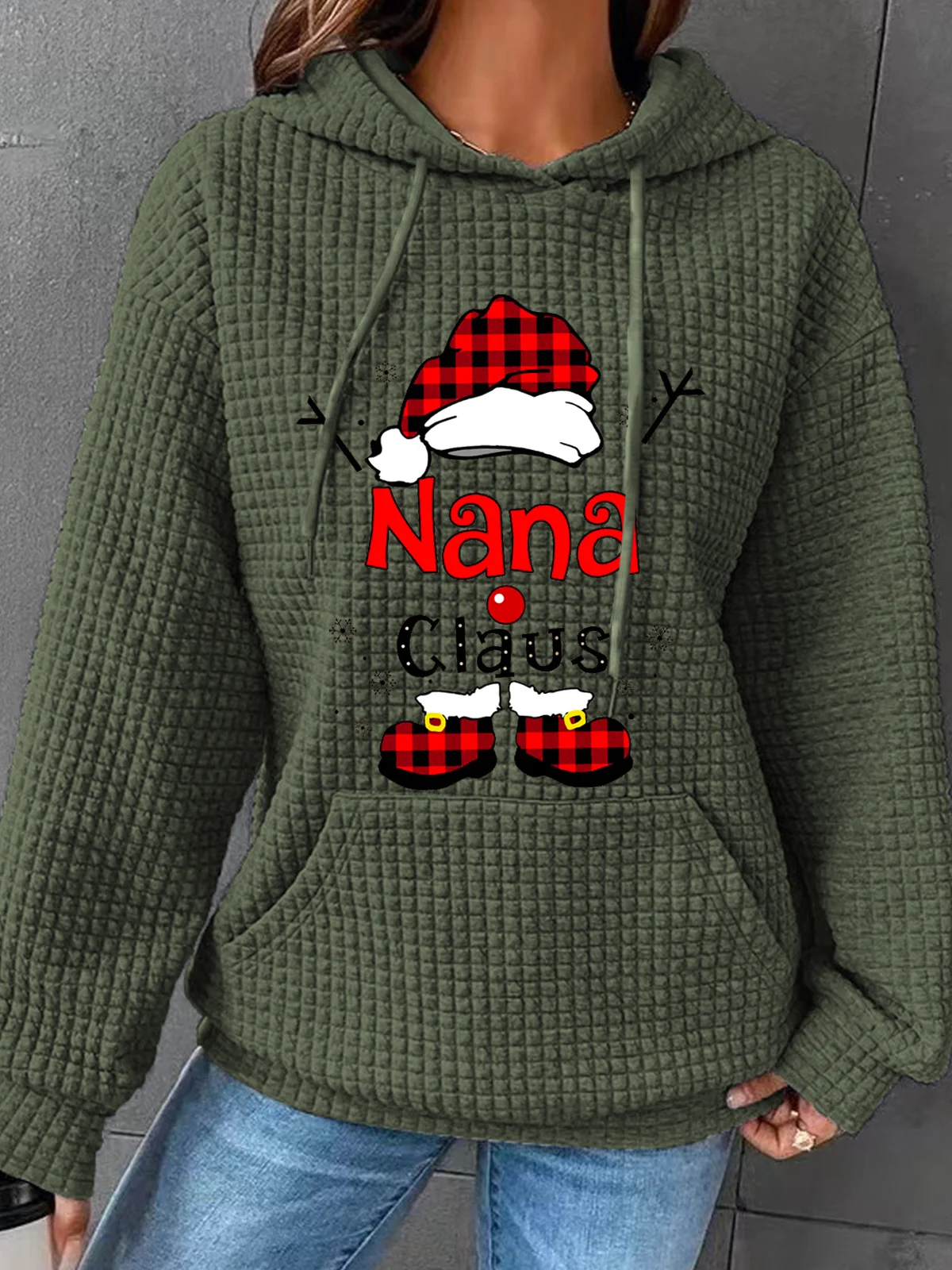 Christmas Grandma Claus Snowflake Casual Santa Claus Heavyweight H-Line Loose Hoodie