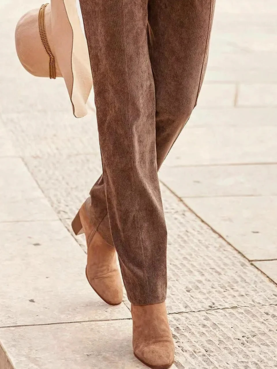 Loose Plain Casual Suede Pants