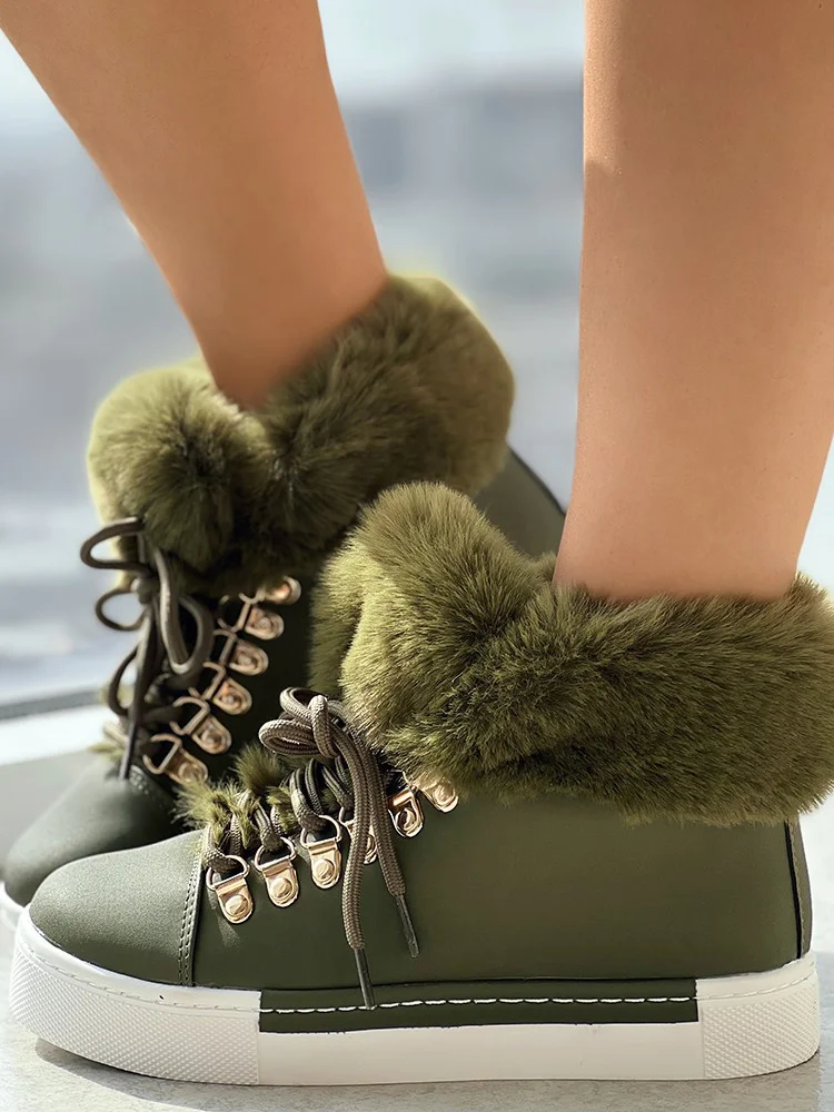 Christmas Plush Plain Casual Winter Cotton-Padded Suede Flat Heel Slip On Classic Boots