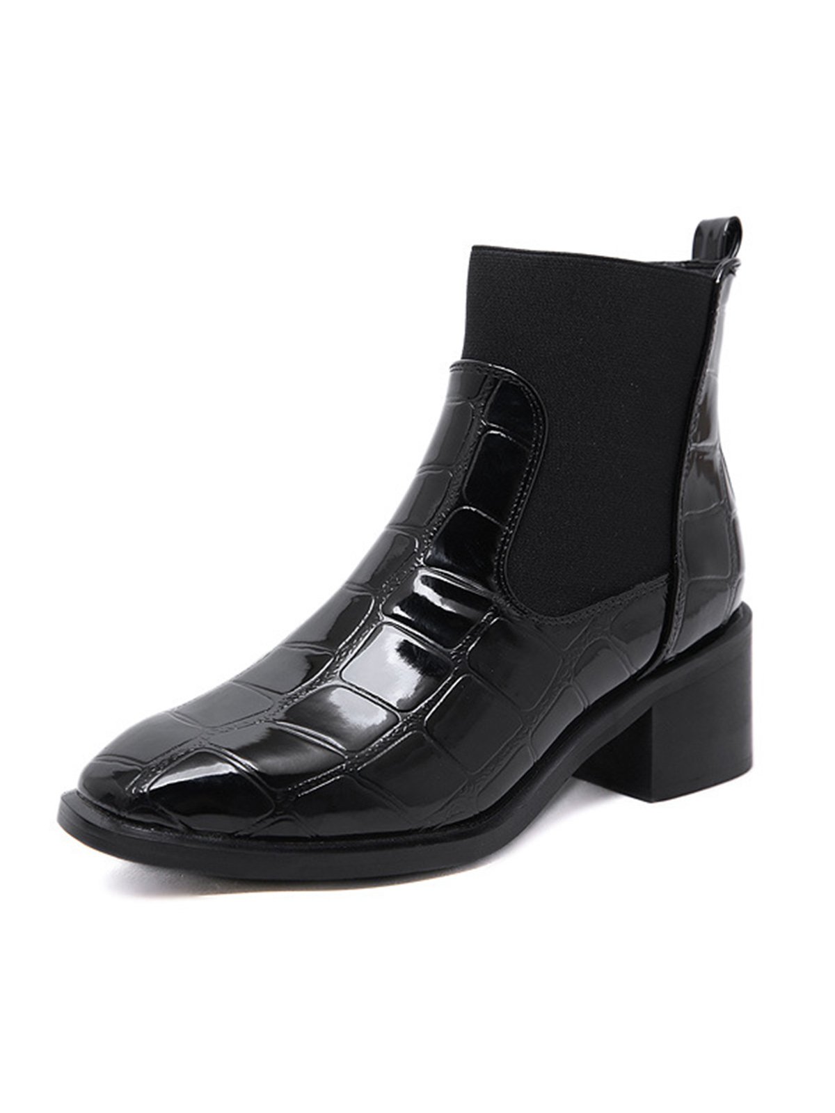Croc-embossed Patent Leather Paneled Slip On Boots