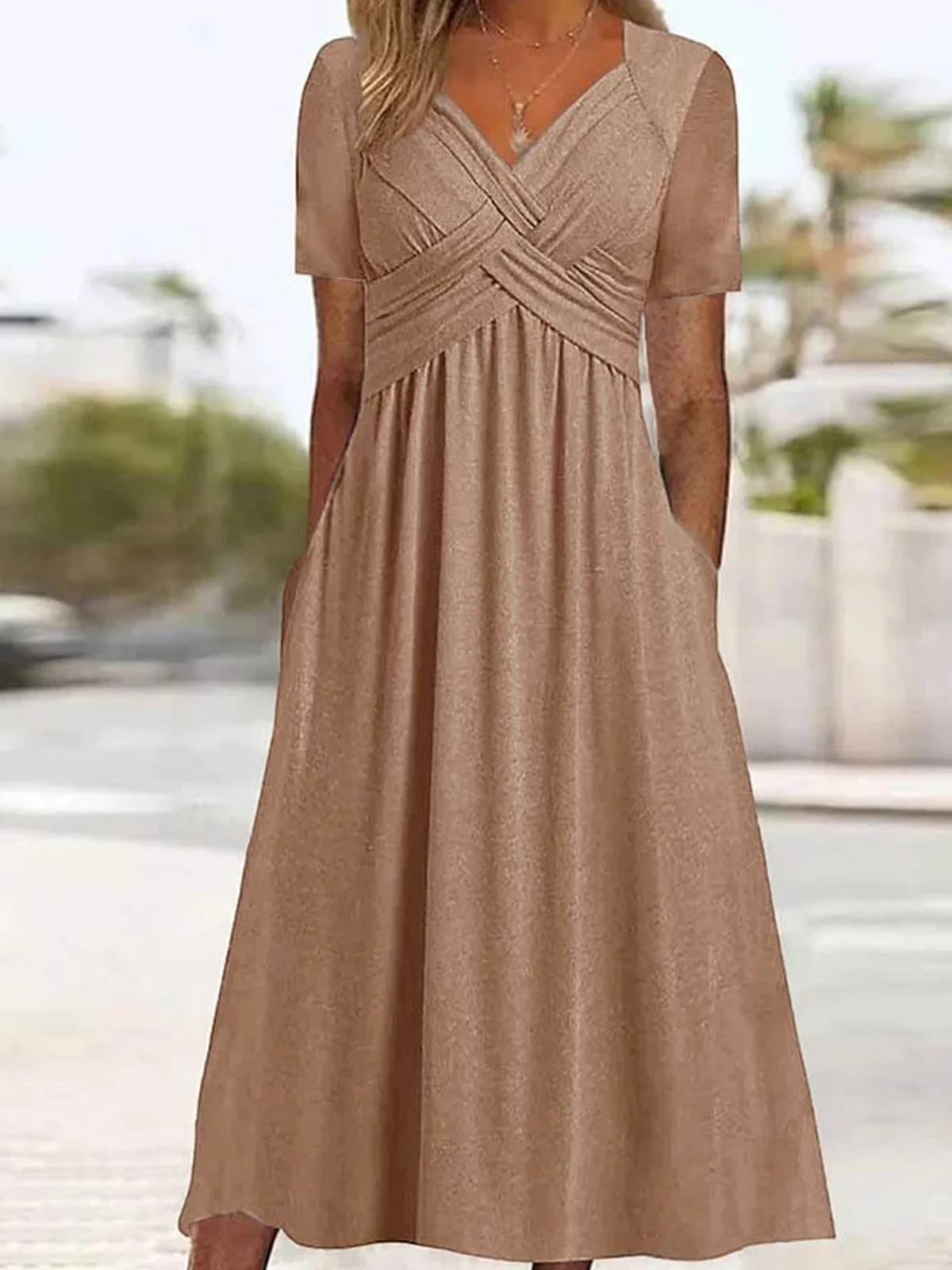 Plain Sweetheart Neckline Regular Fit Short Sleeve Casual Maxi Dress