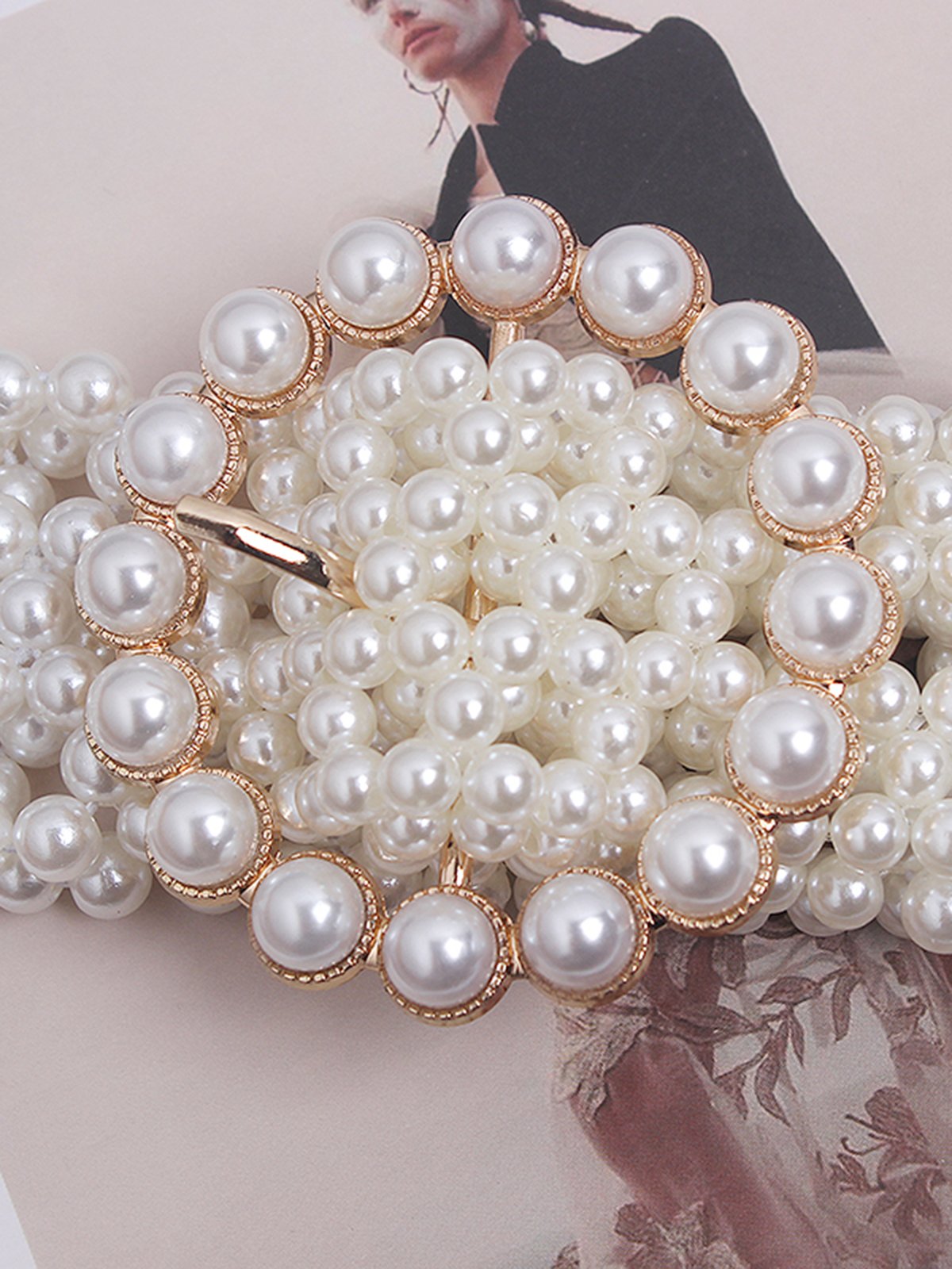 Elegant Braided Imitation Pearl Wide Belt Dress Decorative Waist Belt