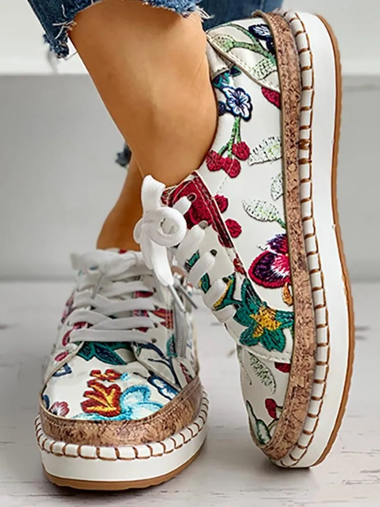 All Season Pu Floral Casual Skate Shoes