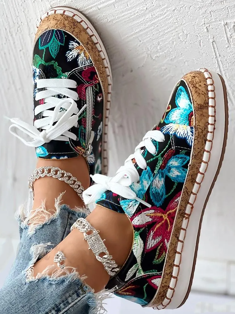 All Season Pu Floral Casual Skate Shoes