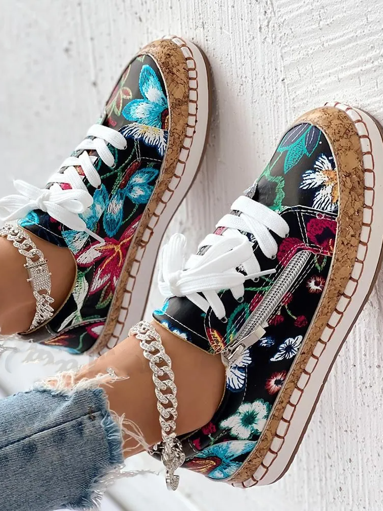 All Season Pu Floral Casual Skate Shoes