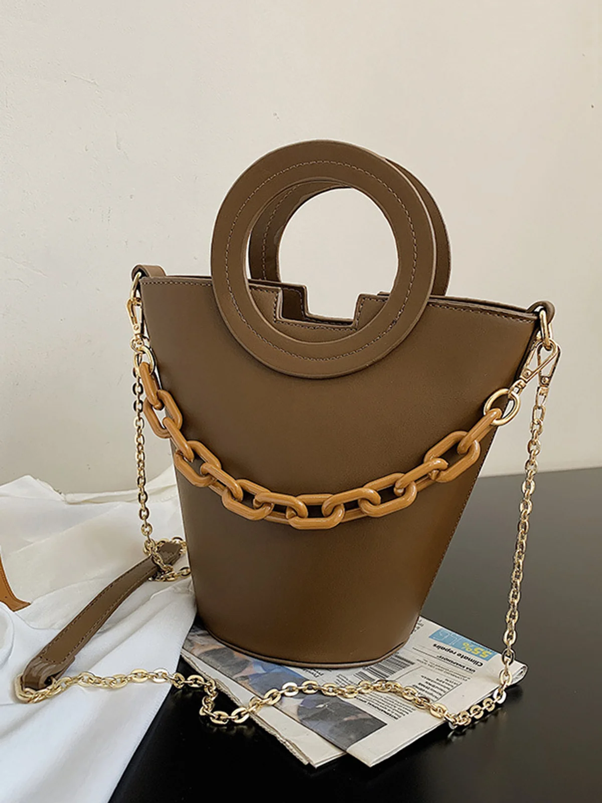 Fashion Ring Handbag Chain Crossbody Bucket Bag