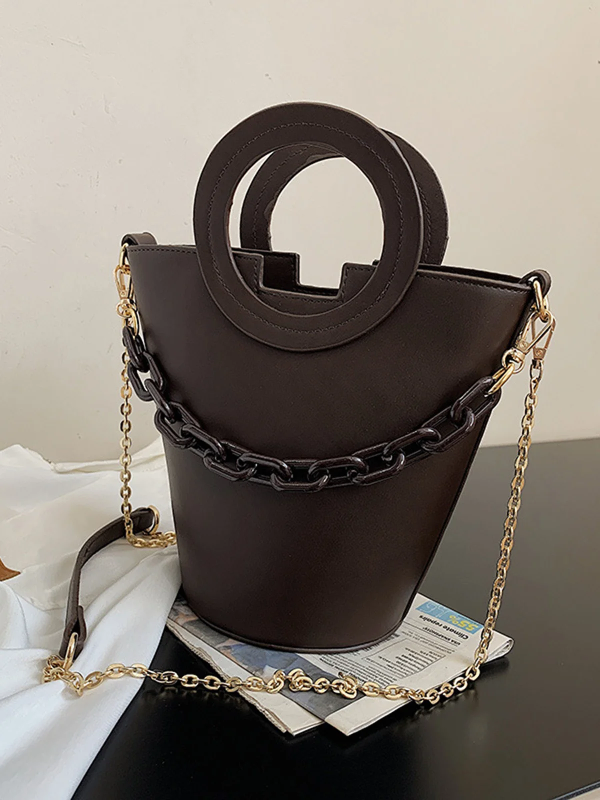 Fashion Ring Handbag Chain Crossbody Bucket Bag