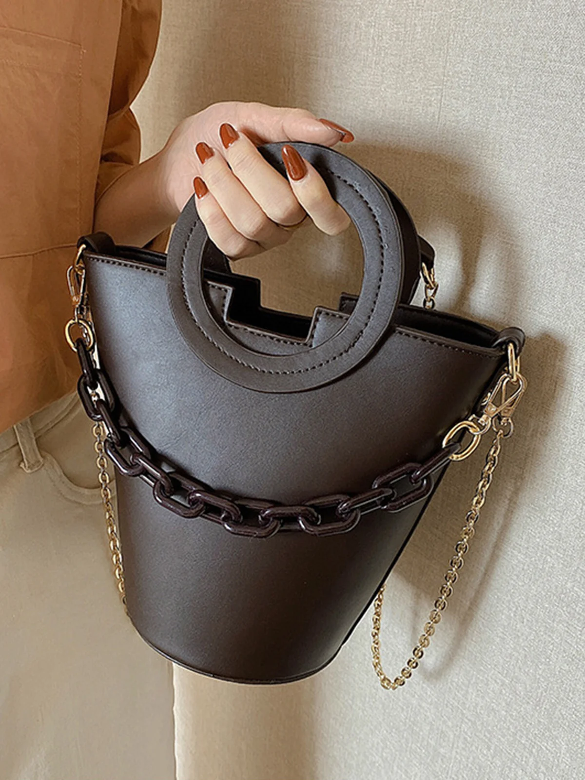 Fashion Ring Handbag Chain Crossbody Bucket Bag