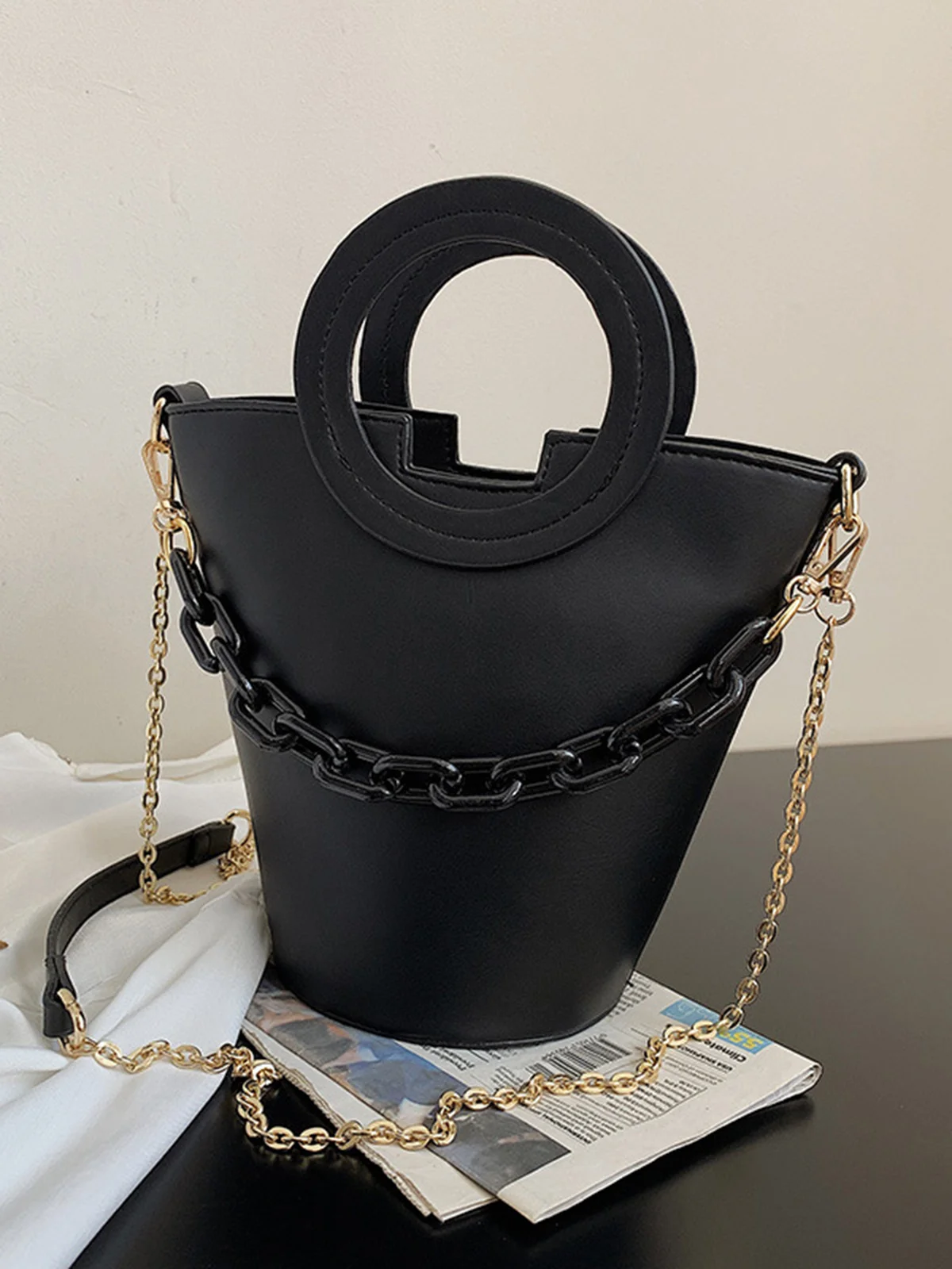 Fashion Ring Handbag Chain Crossbody Bucket Bag