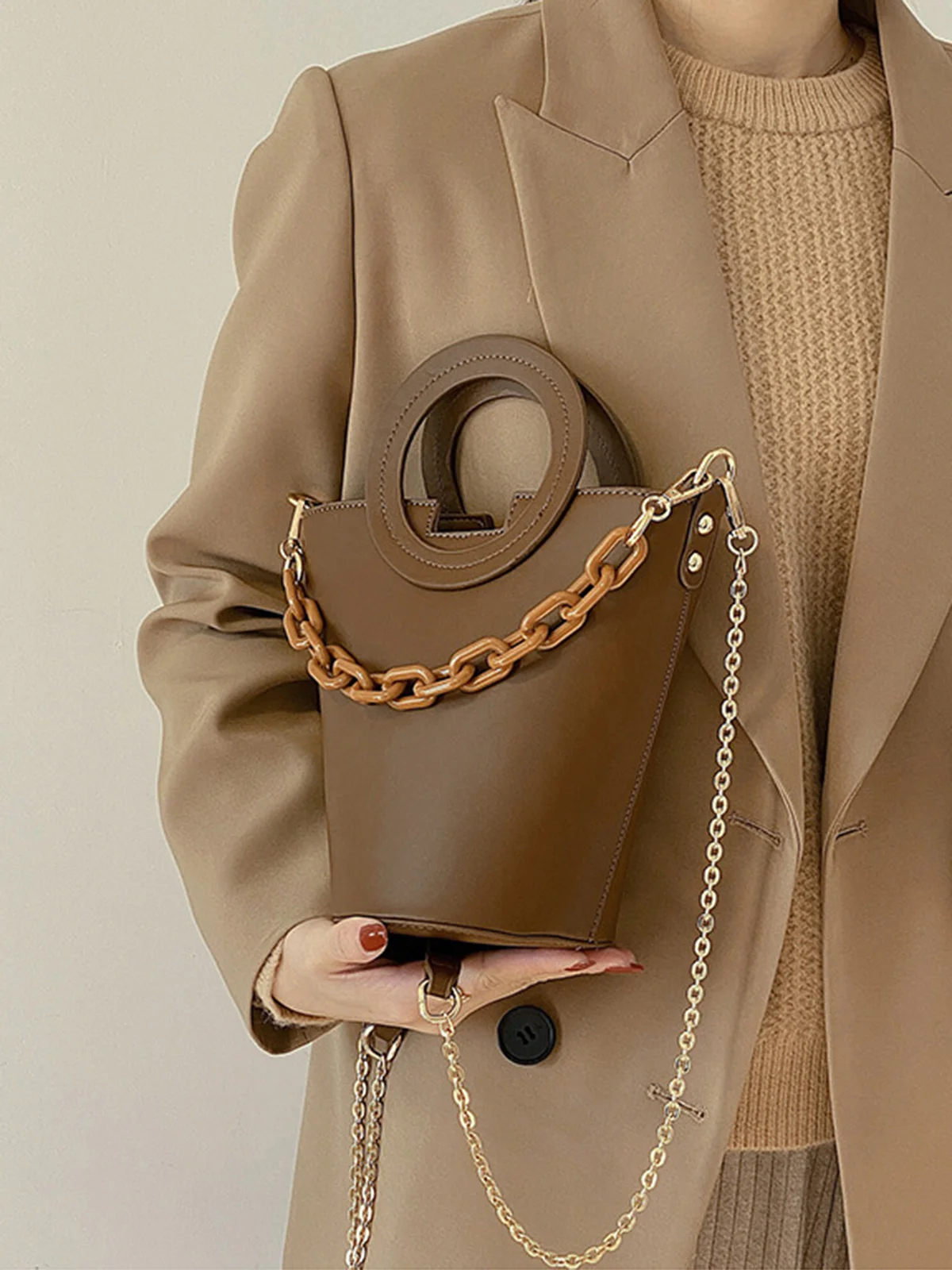 Fashion Ring Handbag Chain Crossbody Bucket Bag