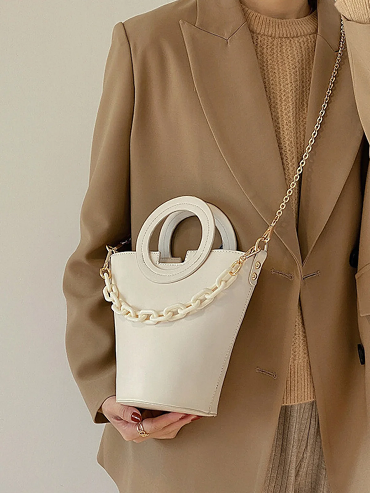 Fashion Ring Handbag Chain Crossbody Bucket Bag