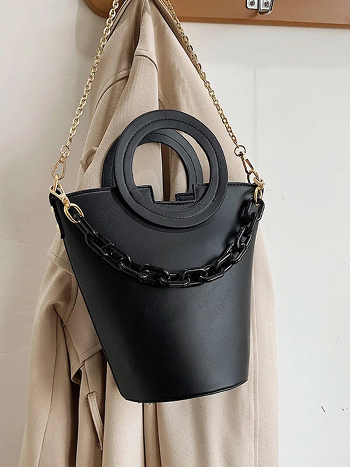 Fashion Ring Handbag Chain Crossbody Bucket Bag