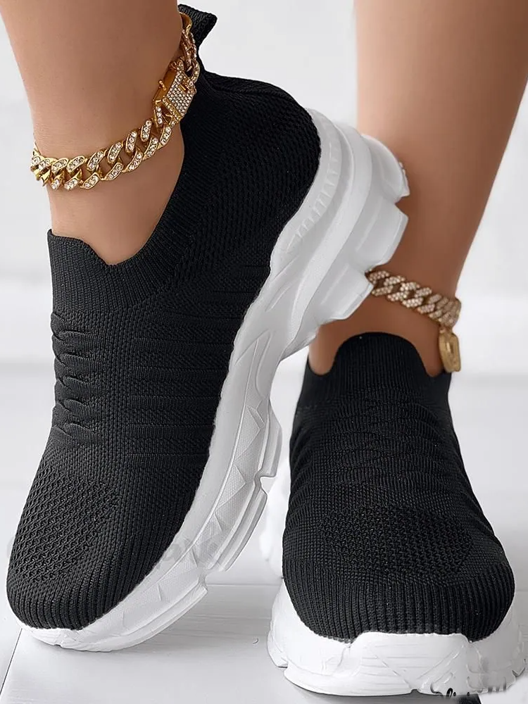 Sports Plain Mesh Fabric Casual Shoes