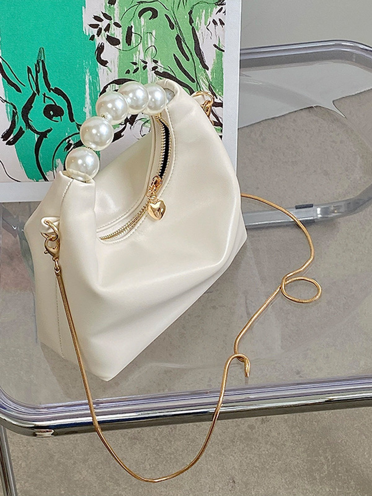 Elegant Imitation Pearl Handbag Thin Chain Strap Crossbody Bag