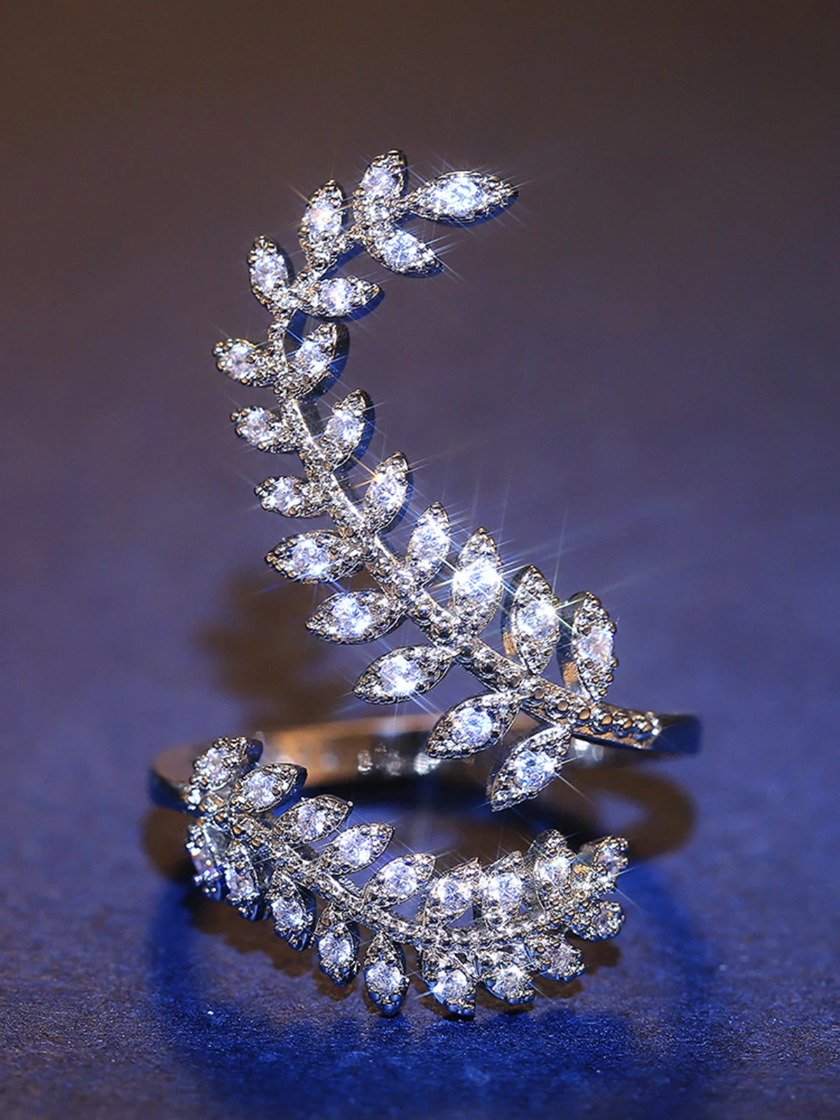 Sparkling Rhinestone Leaf Adjustable Ring