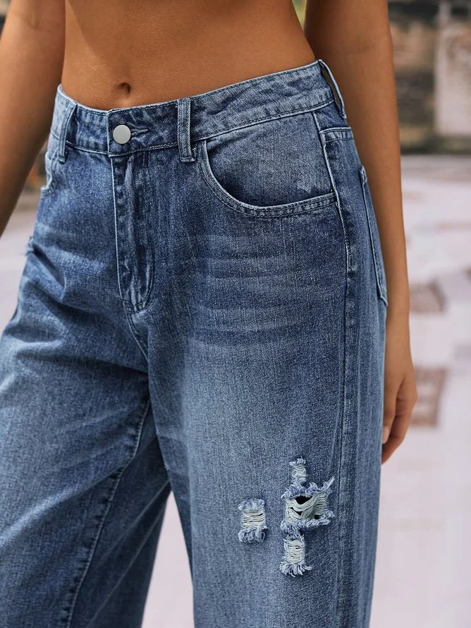 Loose Plain Casual Denim Jeans