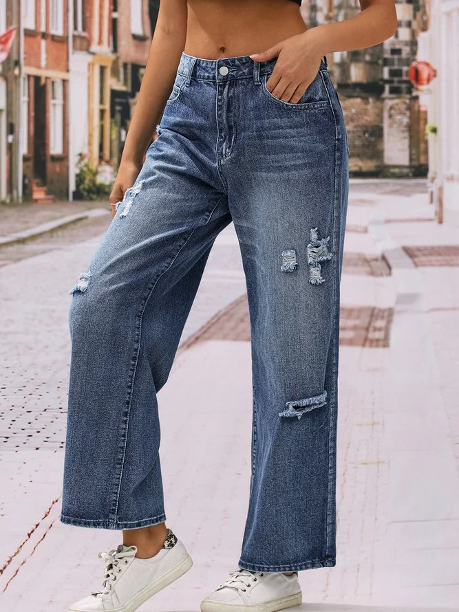 Loose Plain Casual Denim Jeans