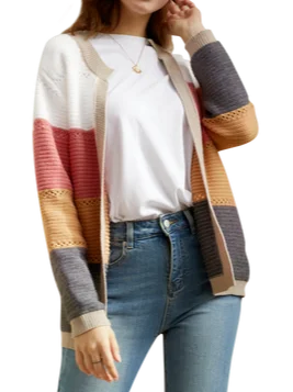 Jacquard Wrap Casual Striped H-Line Long Sleeve Cardigan